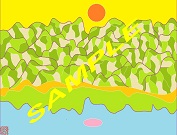  mountain_ spring, this imaginative and colorful drawing/poster shows the mountain in the spring